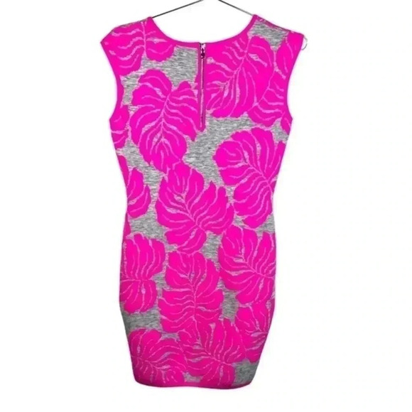 Milly Neon Pink and Gray Tropical Knit Sleeveless Sheath‎ Dress - Picture 3 of 9